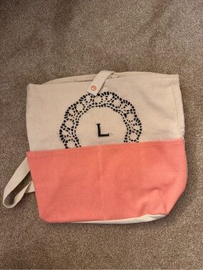 Canvas Two-Tone Monogram Tote Bag Backpack - Coral and Cream